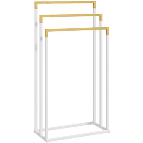 Porte-serviette-sur-pied-3-barres-design-bambou-et-acier-blanchi-finition-robuste-45x22,5x86cm