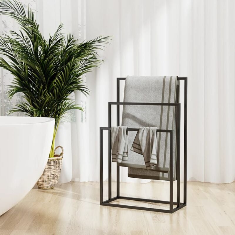 Bonnevie - Porte-serviette sur pied de salle de bain Style Contemporain - Noir 48x24x79 cm Fer BV889875 - Noir