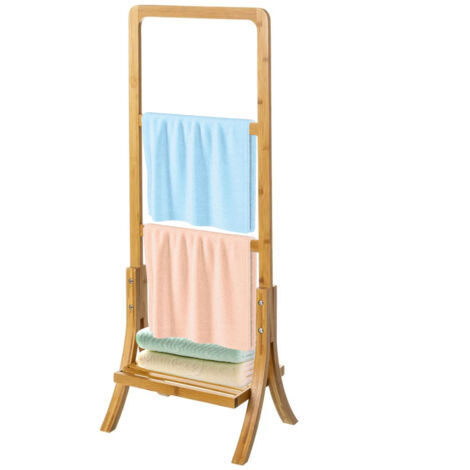 Porte Serviette sur Pied en Bambou avec Étagère