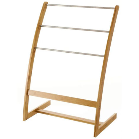 Porte serviette sur pied en bambou et inox