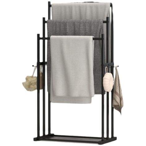 Porte Serviette sur Pied, Porte Serviettes Debout en Métal avec 3 Barres, Utilisé pour Les Salles de Bains, Les Chambres, Facile à Installer, Stable,442584cm,Noir, avec crochets