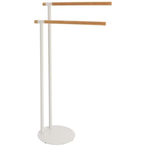 Porte-serviettes 2 Barres en Bambou et Métal Blanc H 77.5 cm - TENDANCE
