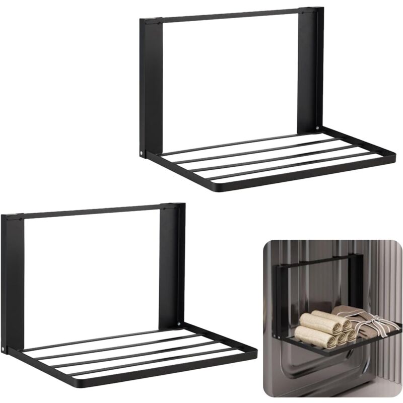 Porte-Serviettes, 2PCS étagère Murale Pour Machines à Laver Magnétique Support D'étagère Pliante Support De Serviettes De Vêtements Multifonctionnel