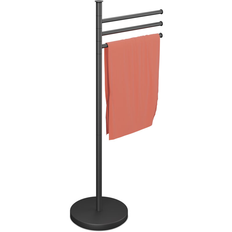 Relaxdays Porte-serviettes, 3 barres pivotantes, H x L x P : 85,5 x 42 x 22 cm, pour la salle de bain, noire