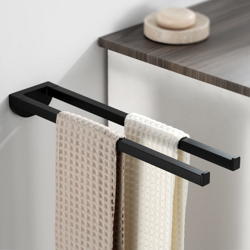 Auralum Max - Porte-serviettes Adhésif avec 2 Barres de 40CM Porte Serviettes Mural en Acier Inox pour Salle de Bains, Cuisine, Noir
