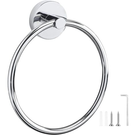 Porte-serviettes, anneau porte-serviettes chromé, anneau porte-serviettes mural en acier inoxydable 304, porte-serviettes rond pour salle de bain, cuisine, finition brossée (argent)