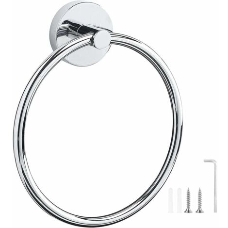 Porte-serviettes, anneau porte-serviettes chromé, anneau porte-serviettes mural en acier inoxydable 304, porte-serviettes rond pour salle de bain, cuisine, finition brossée (argent)-LIAIKI