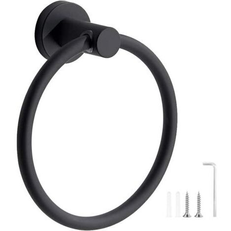 Porte-Serviettes, Anneau Porte Serviettes Givré Noir, Anneau Porte-Serviettes Mural en Acier Inoxydable 304, Porte Serviette Rond pour Salle de Bain, Cuisine (Noir)