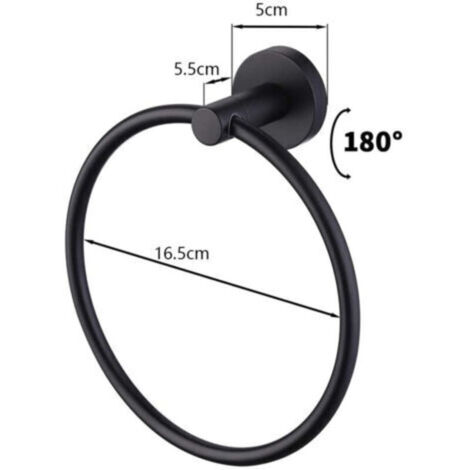 Porte-Serviettes, Anneau Porte Serviettes Mural Givré Noir en Acier Inoxydable 304, Porte Serviette Rond pour Salle de Bain, Cuisine (Noir)