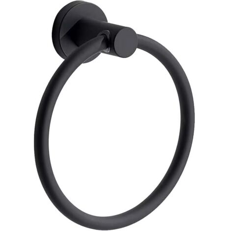 Porte-Serviettes, Anneau Porte Serviettes Mural Givré Noir en Acier Inoxydable, Porte Serviette Rond pour Salle de Bain, Cuisine (Noir)
