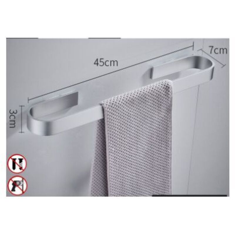 Porte-serviettes argenté, sans perçage, 45 cm, porte-serviettes de salle de bain haut de gamme, porte-serviettes mural autocollant, accessoires de