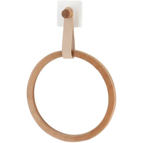 Porte serviettes arrondi bambou + laniere simili cuir sur sticker - beige bambou - Tendance