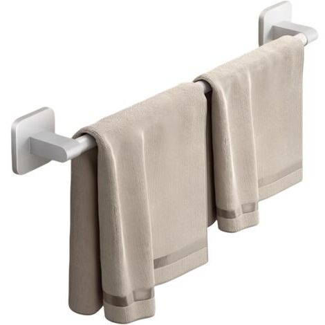 Porte-serviettes auto-adhésif pour salle de bain, porte-serviettes mural en aluminium, barres de suspension adhésives légères sans perçage (blanc 40 cm)