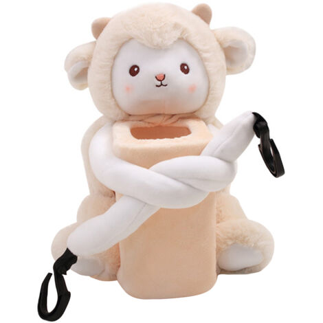 Porte-Serviettes Auto en Peluche Décoratif avec Rangement - Organiser Pratique Doux et Imperméable pour Voiture - 30cm Bras Suspension, 15cm Hauteur Panier, 160g, Blanc/Rose/Beige