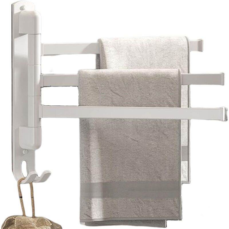 Porte-serviettes autocollant en acier inoxydable pivotant à 180° avec barre porte-serviettes pivotante à 3 bras pour salle de bain cuisine