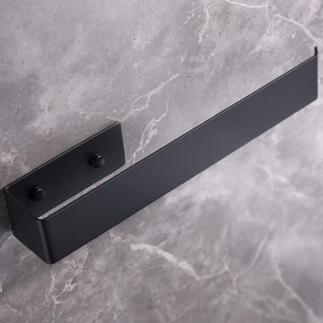 Porte-serviettes autocollant en acier inoxydable pour salle de bain et cuisine - 26 cm - Noir - autocollant 3M et perçage
