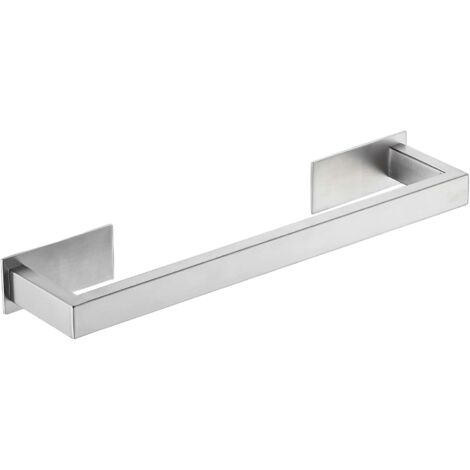Porte-serviettes autocollant en acier inoxydable, unipolaire, design carré, argent brossé, 40 cm