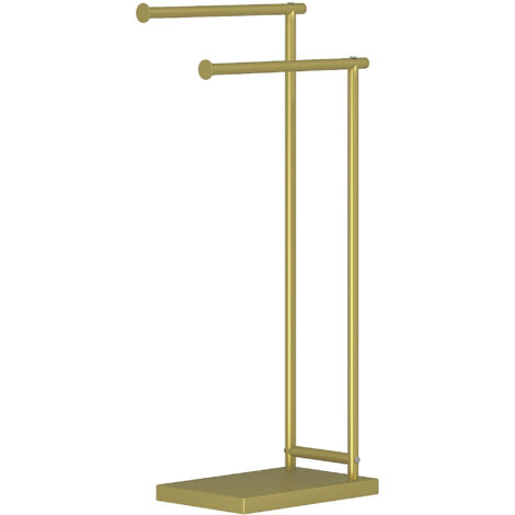 Porte-serviettes autoportant avec 2 barres et cadre métallique Porte-serviettes moderne de salle de bain en forme de L 35,5x20x78 cm doré