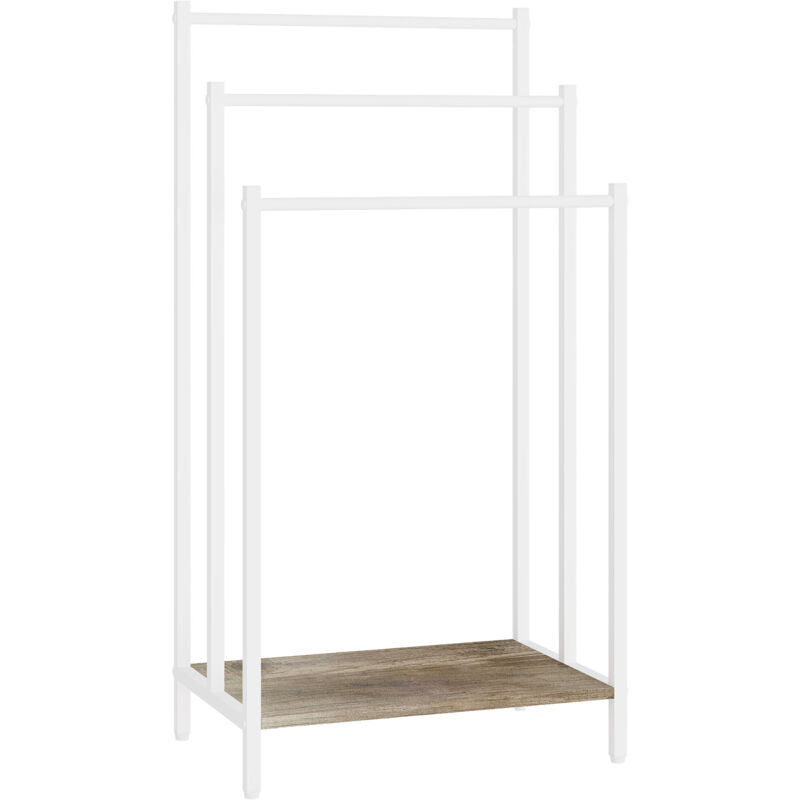 Porte-serviettes Relaxdays, tablette, HxLxP: 81 x 43 x 28 cm, aspect bois, 3 barres, sur pied, naturel/blanc