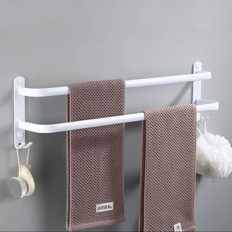 Longziming - Porte-Serviettes Blanc Mural Barres Porte-Serviettes Multicouche avec Crochets Espace Aluminium Porte Serviette pour Salle de Bain,