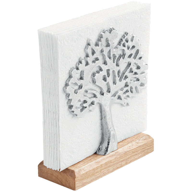 Porte-serviettes bois de manguier et métal arbre argenté