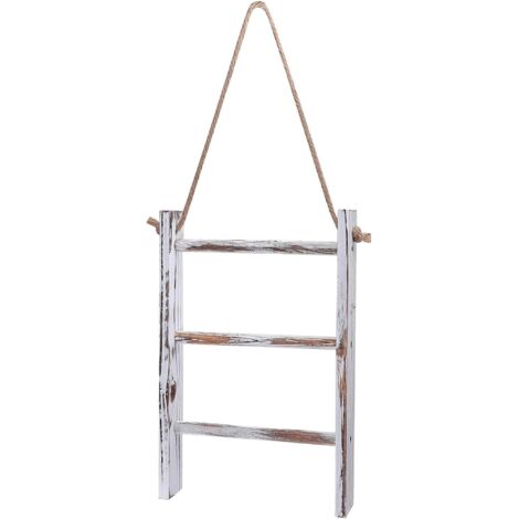 Porte-Serviettes Bois Rétro avec Corde Suspendue Étagère de Rangement