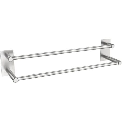 Porte-serviettes de bain, barre porte-serviettes auto-adhésive sans perçage, support mural en acier inoxydable brossé, résistant à la rouille et aux rayures (40 cm, argent)-AquaForge