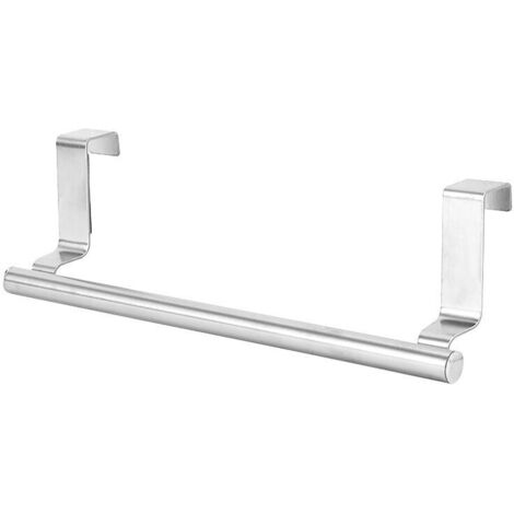 Porte-serviettes de cuisine suspendu argenté - 23 cm de long en acier inoxydable - Aucun perçage requis, peut être utilisé comme porte-serviettes avec tige