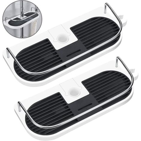 Porte-serviettes de douche et étagère de rangement pour salle de bain, blanc et noir, 2 pièces, sans diamant