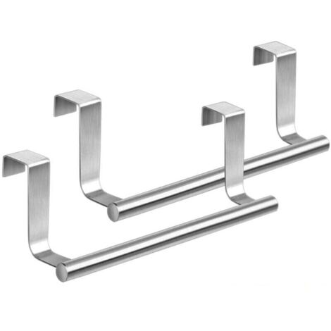 Porte-serviettes de porte, sans perçage, pour cuisine, salle de bain et armoire, 23 cm, 2 pièces (argent)