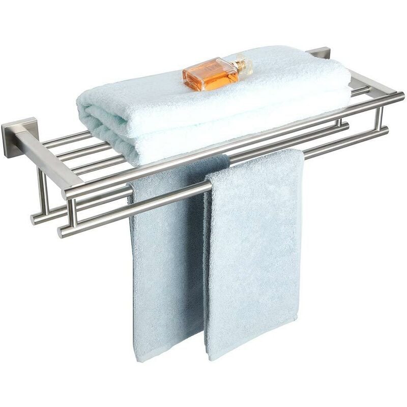 Serbia - Porte-Serviettes de Salle de Bain 60cm Porte-Serviettes Mural avec Double Porte-Serviettes, SUS304 en Acier Inoxydable Brossé