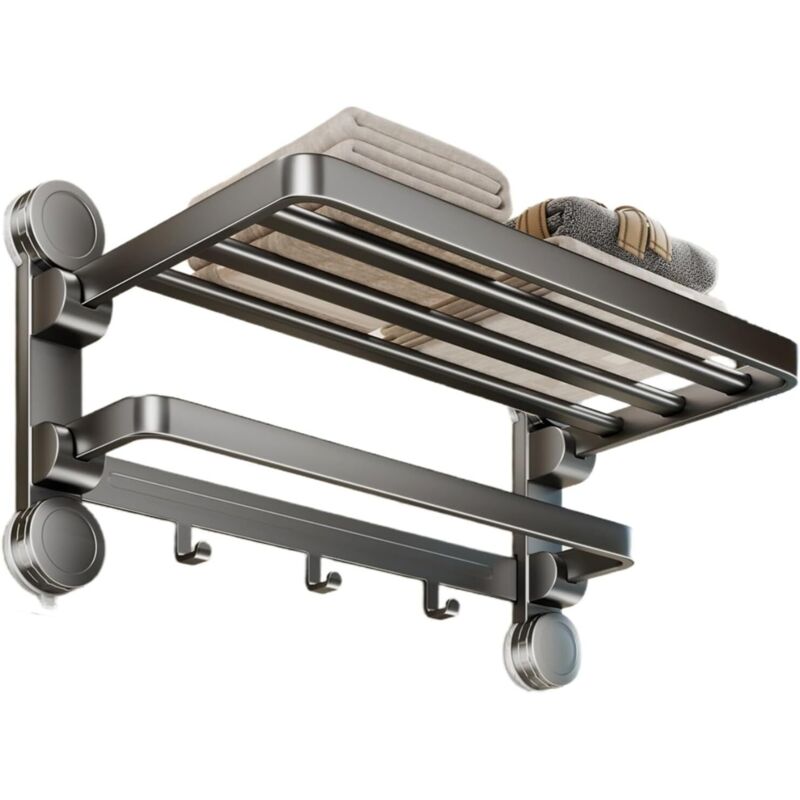 Porte-serviettes de salle de bain à ventouse avec tige et crochet, porte-serviettes de bain pliable, porte-serviettes de salle de bain en aluminium,