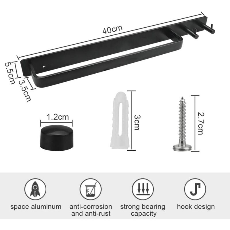 Porte-Serviettes de Salle de Bain Barre Porte Serviette Antirouille Porte-Serviettes en Aluminium Porte-Serviettes Murale Etagère Serviette avec