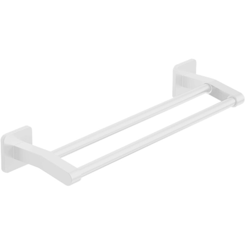 Porte-serviettes de salle de bain, barre porte-serviettes double, sans perçage, 40 cm, blanc