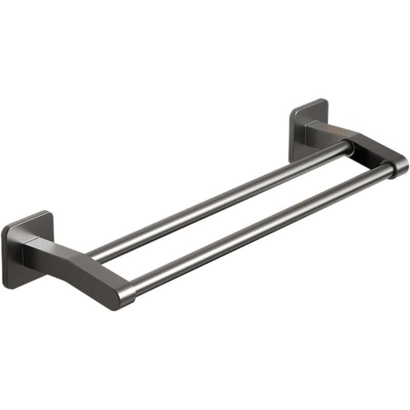 Porte-serviettes de salle de bain, barre porte-serviettes double, sans perçage, 50 cm, gris