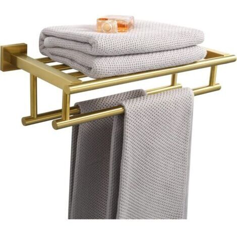 Porte-Serviettes de Salle de Bain de 16 Pouces avec Porte-Serviettes à Double Porte-Serviettes Mural, Acier Inoxydable SUS304 Or brossé