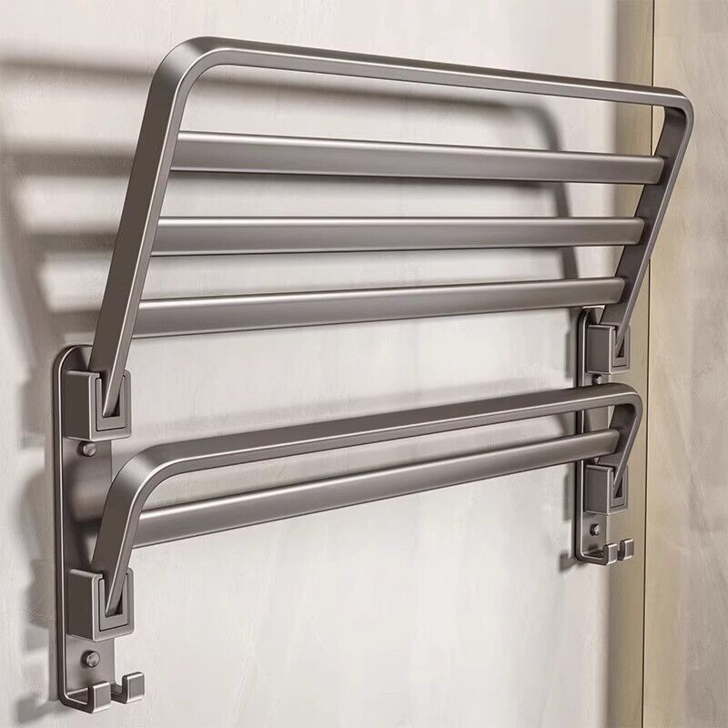 Aiperq – Porte-serviettes mural pliable 40 cm – Aluminium résistant à la rouille – 2 barres et crochets – Idéal pour espaces restreints