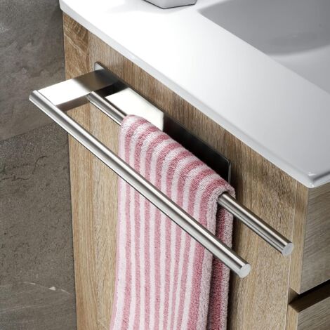 Porte-serviettes de salle de bain double auto-adhésif en acier inoxydable, fixation murale sans perçage, pour cuisine, argent.-AquaForge
