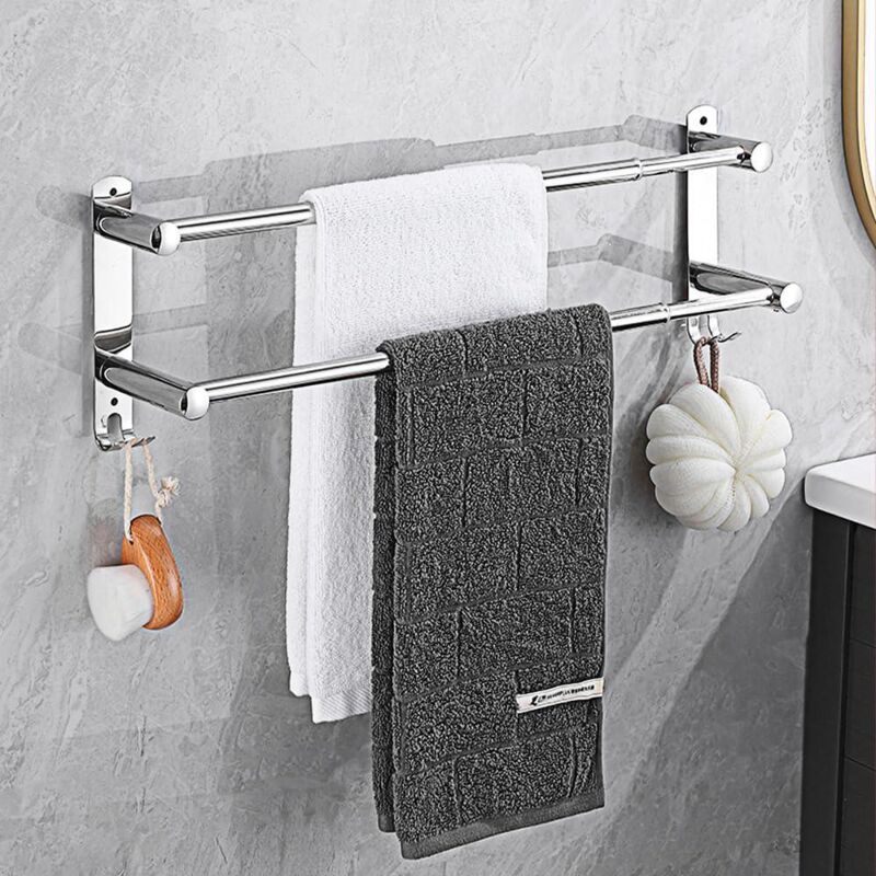 Porte-serviettes de salle de bain en acier inoxydable, rétractable 43-78 cm (argent, 2 niveaux)