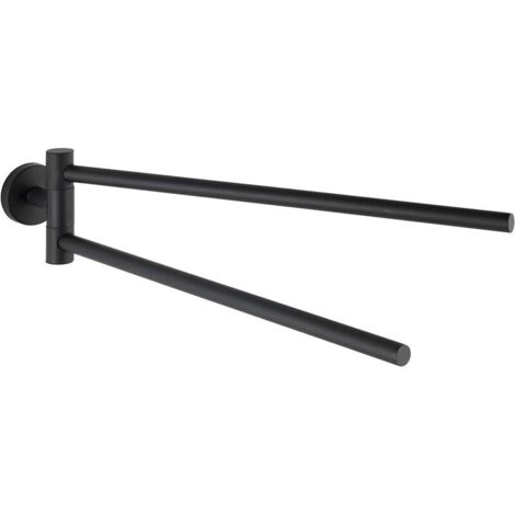Porte - serviettes de salle de bain noir mural avec 2 bras mobiles, acier inoxydable, 5,5x9x43 cm