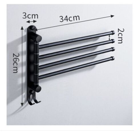Porte-serviettes de salle de bain pivotant à 4 barres noir à 180 °, en acier inoxydable 304, porte-serviettes mural, évier de cuisine de salle de bai