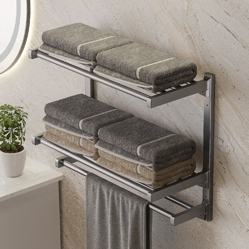 Treetalk - Porte-serviettes de salle de bain Porte-serviettes à 3 niveaux avec support de rangement amovible Porte-serviettes de salle de bain avec