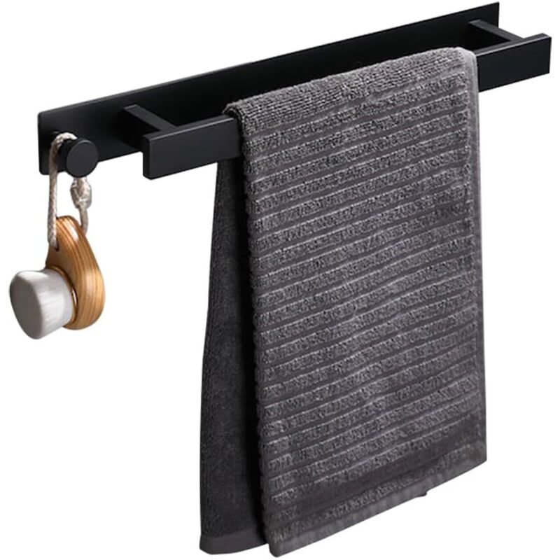 Porte-serviettes de salle de bain Porte-serviettes de douche Étendoir mural en acier inoxydable - 40 x 6 x 4,5 cm (15,7 x 2,3 x 1,7 po), Noir