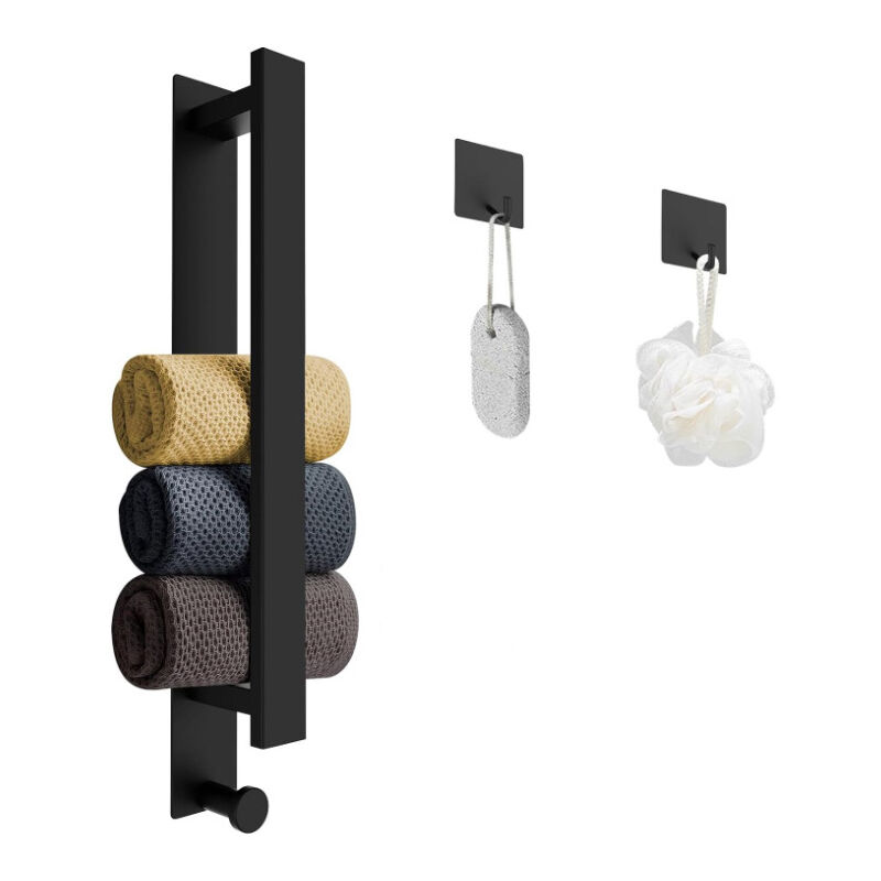 Tonchean - Porte-serviettes de salle de bain, porte-serviettes mural sans perçage, porte-serviettes de salle de bain en acier inoxydable avec 2