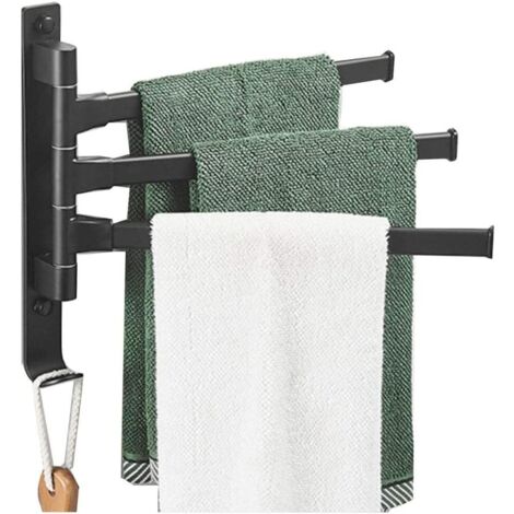 Porte-serviettes de salle de bain – Porte-serviettes sans perçage, 3 bras rotatifs à 180 °, porte-serviettes mural pour salle de bain