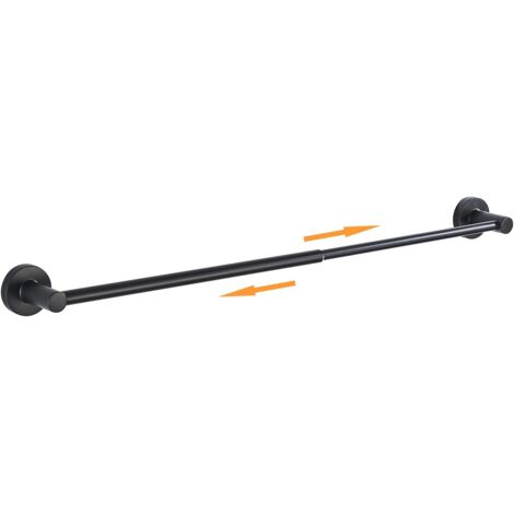 Porte-serviettes de salle de bain réglable – Barre porte-serviettes télescopique en acier à un poteau avec vis – Noir