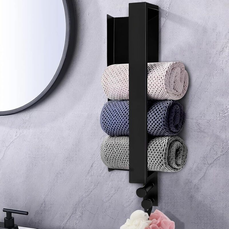 Porte-serviettes sans perçage salle de bain acier inoxydable 304 auto adhésif mural pour cuisine et salle de bain noir mat 43cm