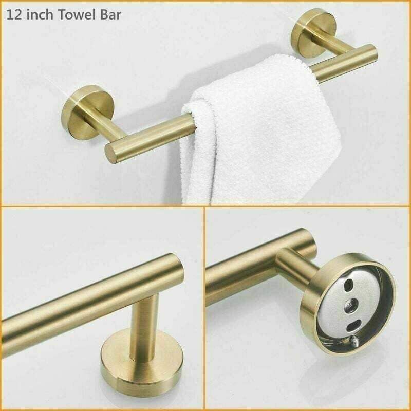 Alovez - Porte-serviettes de salle de bain/porte-papier hygiénique/crochet crochet or brossé accessoire de salle de bain en acier inoxydable 3 pièces
