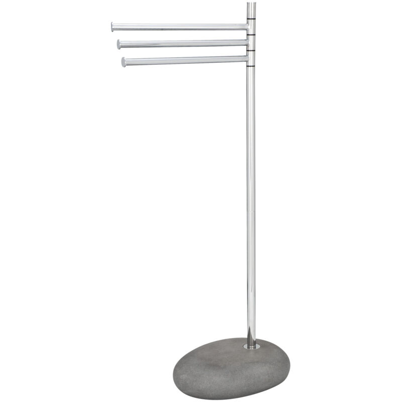 WENKO Porte Serviette salle de bain sur Pied, 3 barres porte serviette, Pebble Stone, acier - polyrésine effet "pierre", 38x84x23 cm, gris - chromé