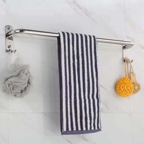 Porte-serviettes double, 40 cm, auto-adhésif ou mural, en acier inoxydable, avec double crochets - 2 Sm-AquaForge